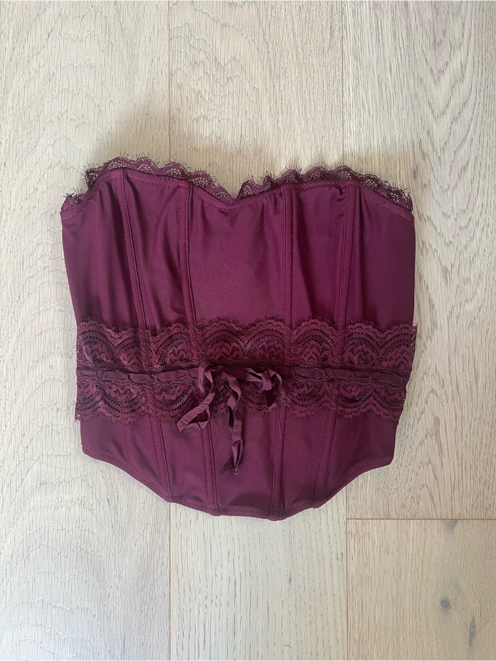 Lace corset top in wine/burgundy colour